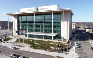 Exterior view of the new Kalamazoo Justice Facility, showcasing its modern architectural design and sleek aesthetics.